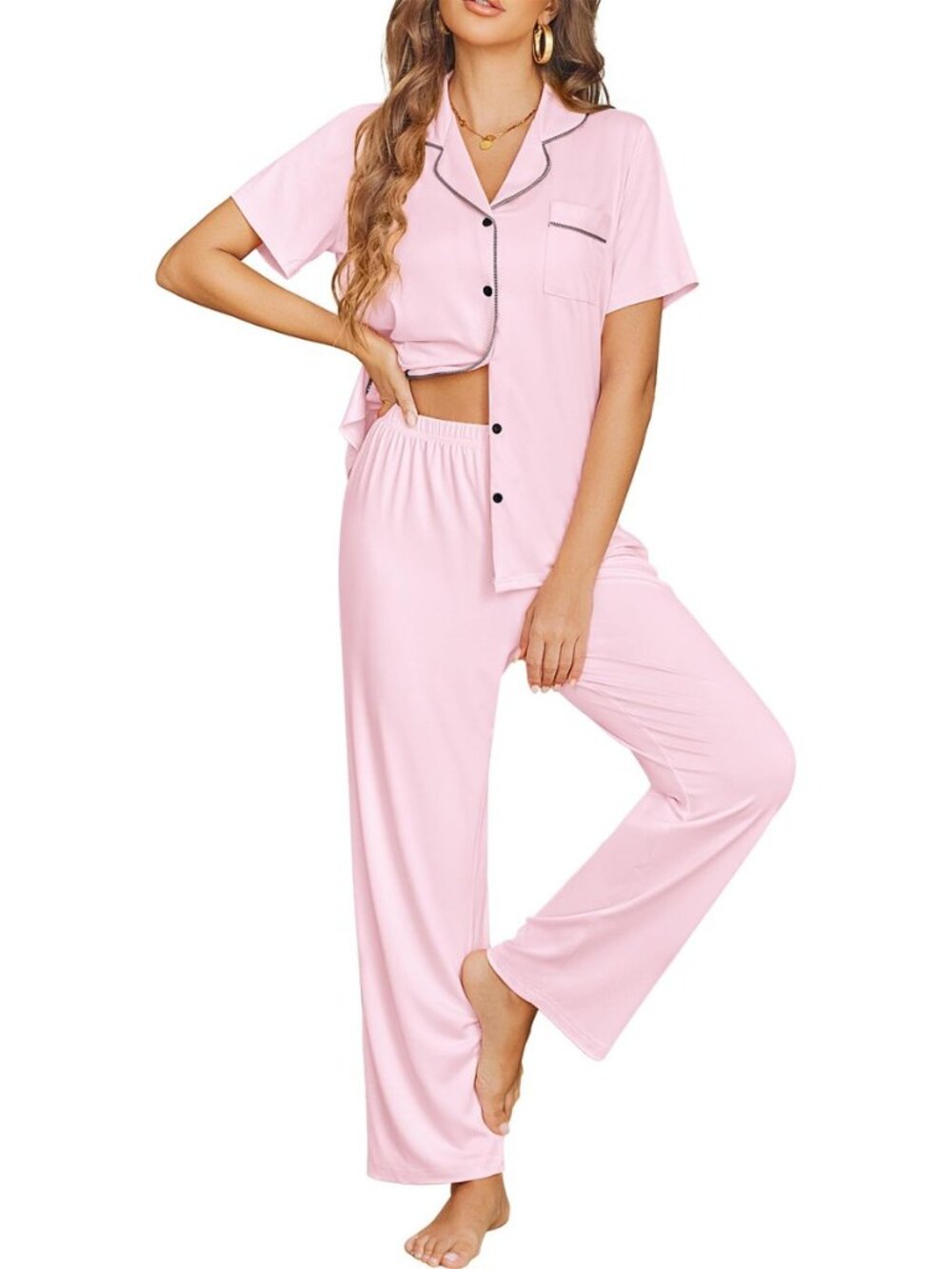 Womens Pajama Sets Button Down Lounge Sets 2 Piece Short Sleeve Pjs